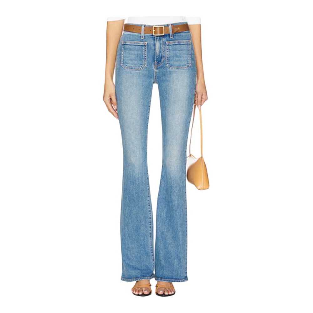 McGuire Inez Patch Flare Jeans in Light Blue Denim Size 26 HEMMED